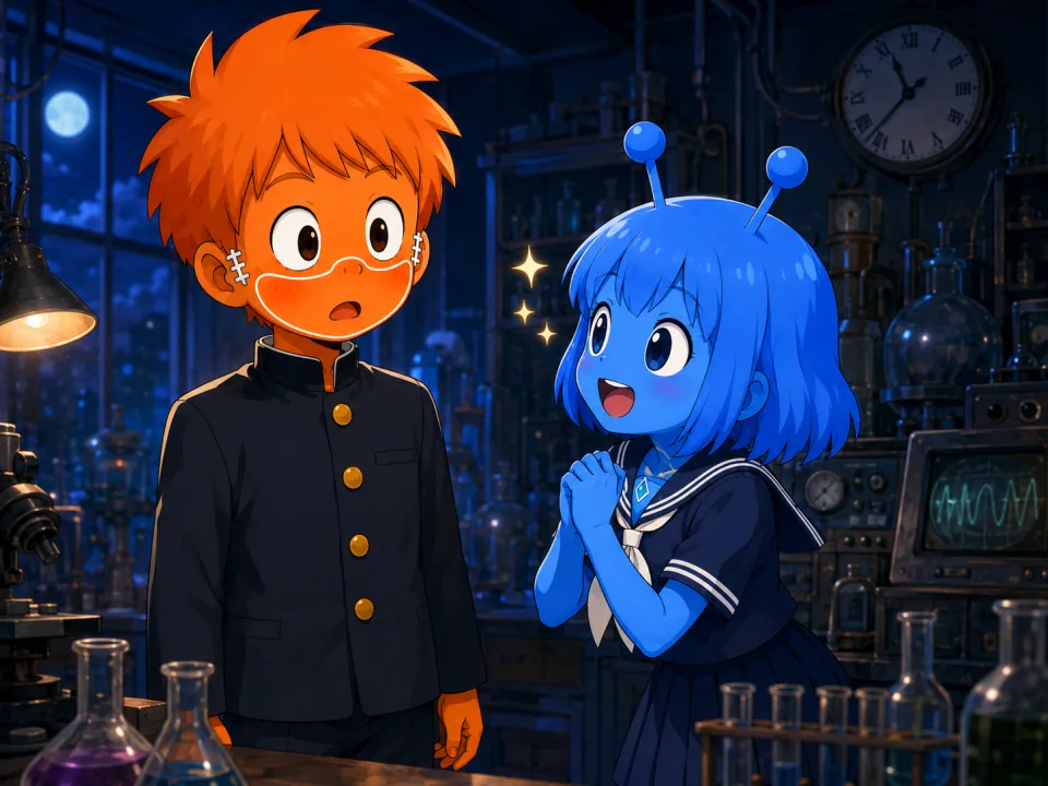 夜のラボで、初めて顔を合わせる制服姿のフランクとティナ。
