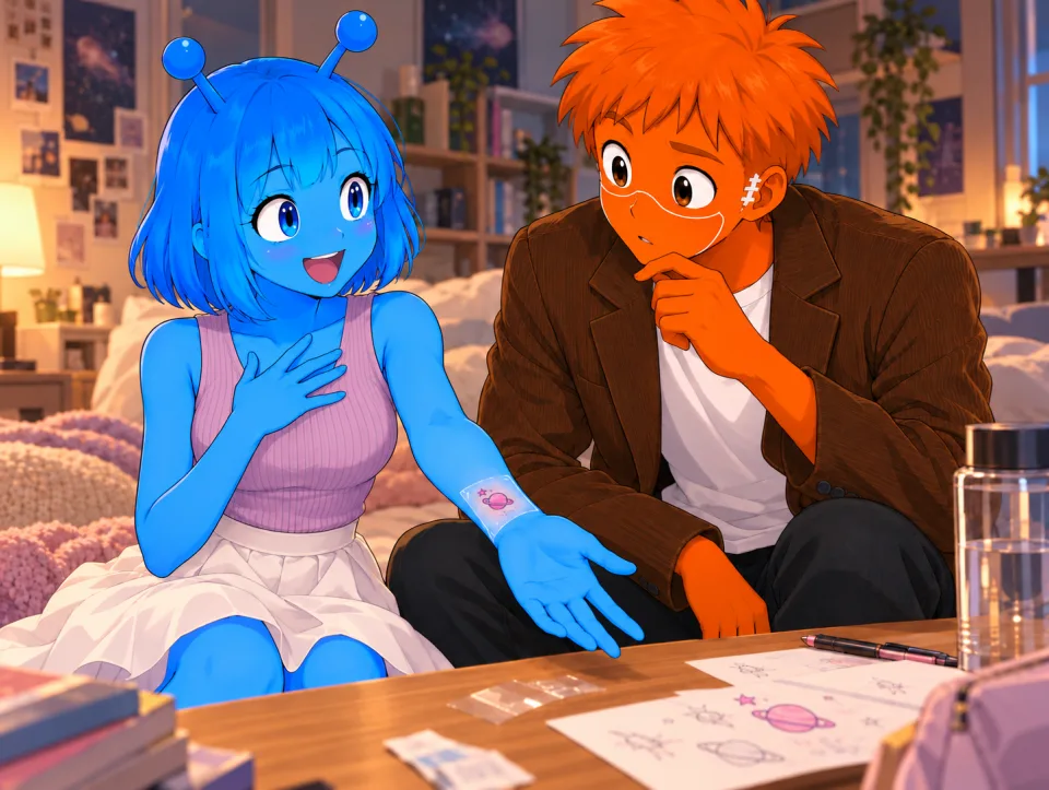 Tina showing Frank her tattoo at home.