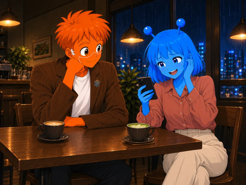 カフェで再会した友人と話すティナ。