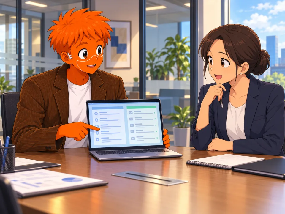 Frank presenting information in a meeting room.