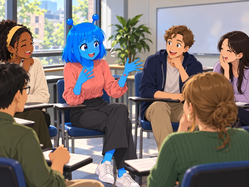 Tina speaking to a group of international students.