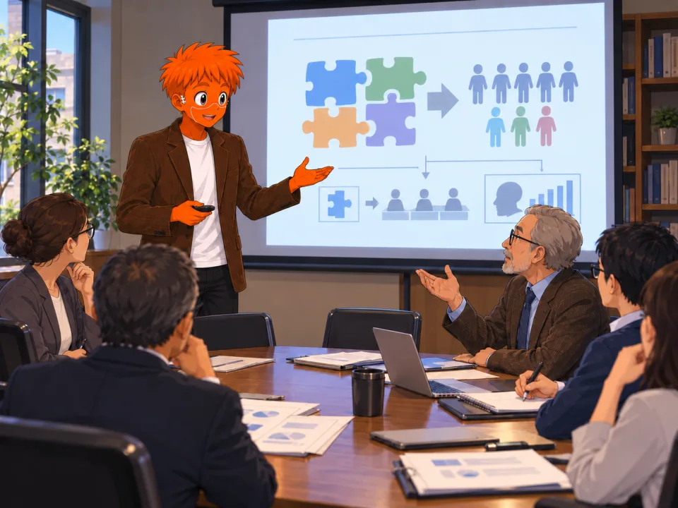 Frank presenting diagrams during a research talk.
