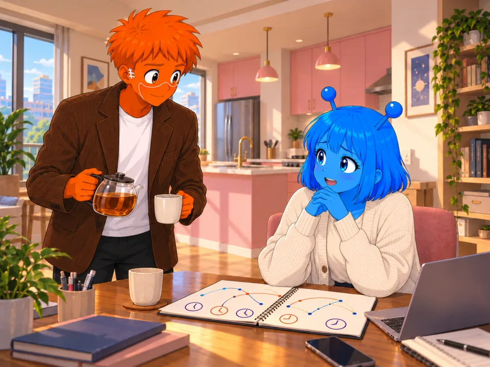 Frank and Tina talking over a map and a phone.