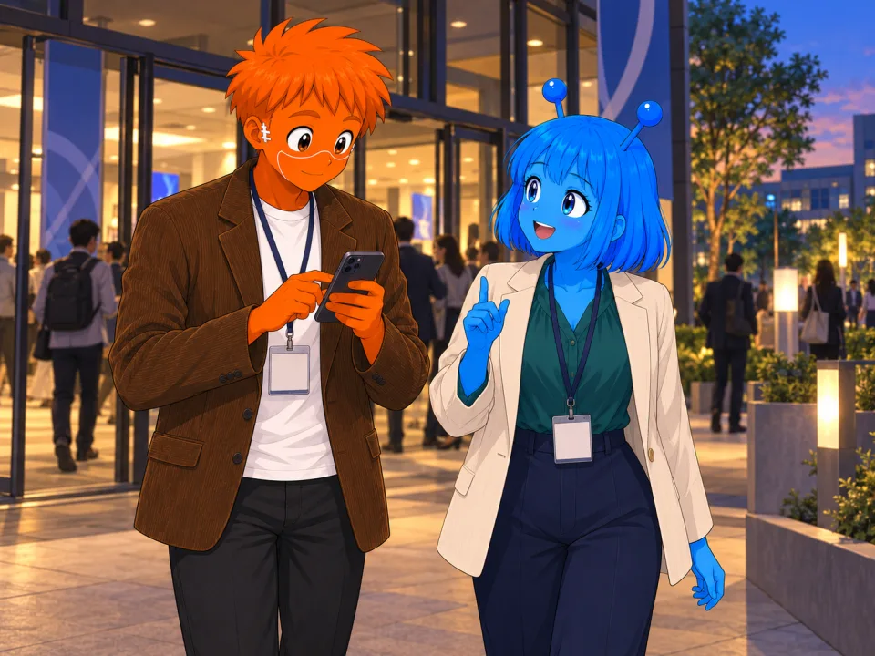 The friends talking as they walk after a conference.