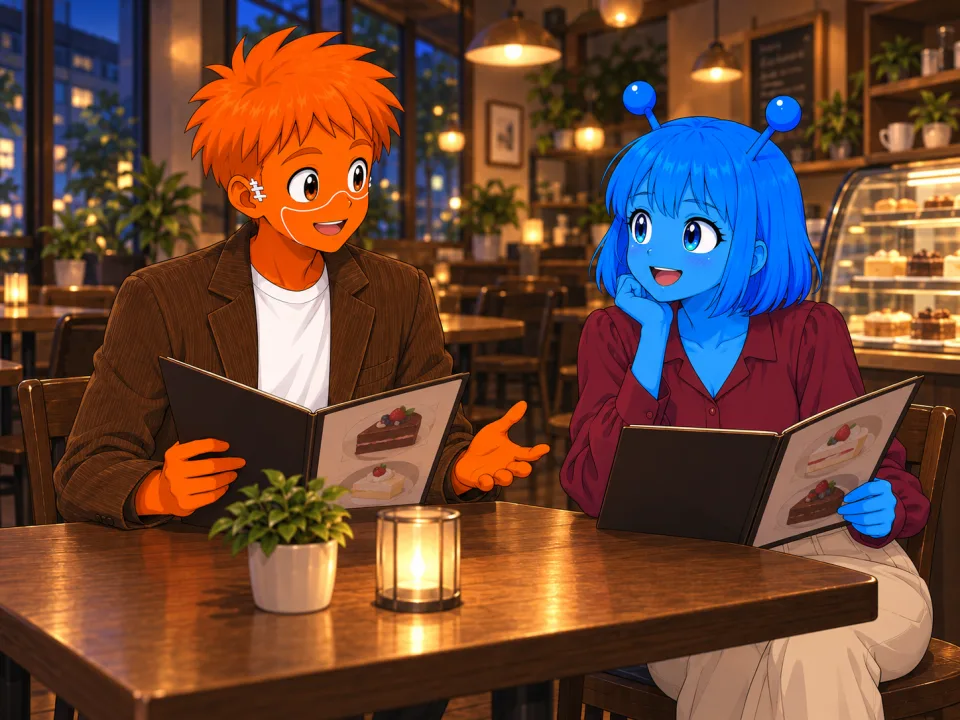 The friends holding menus at their usual cafe.